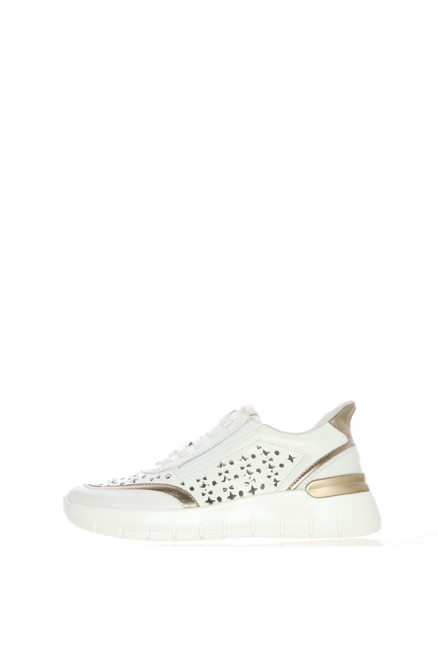 Sneakers in pelle bianca con lacci ed elastico plantare estraibile