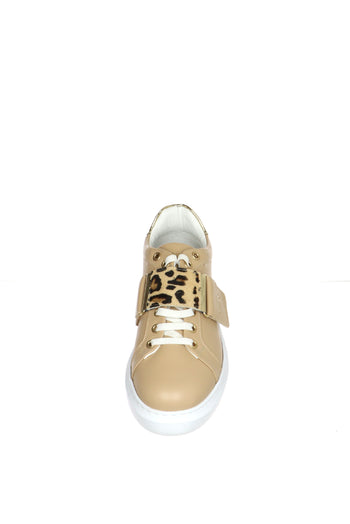 Sneakers beige in pelle con fascia cavallino - 5