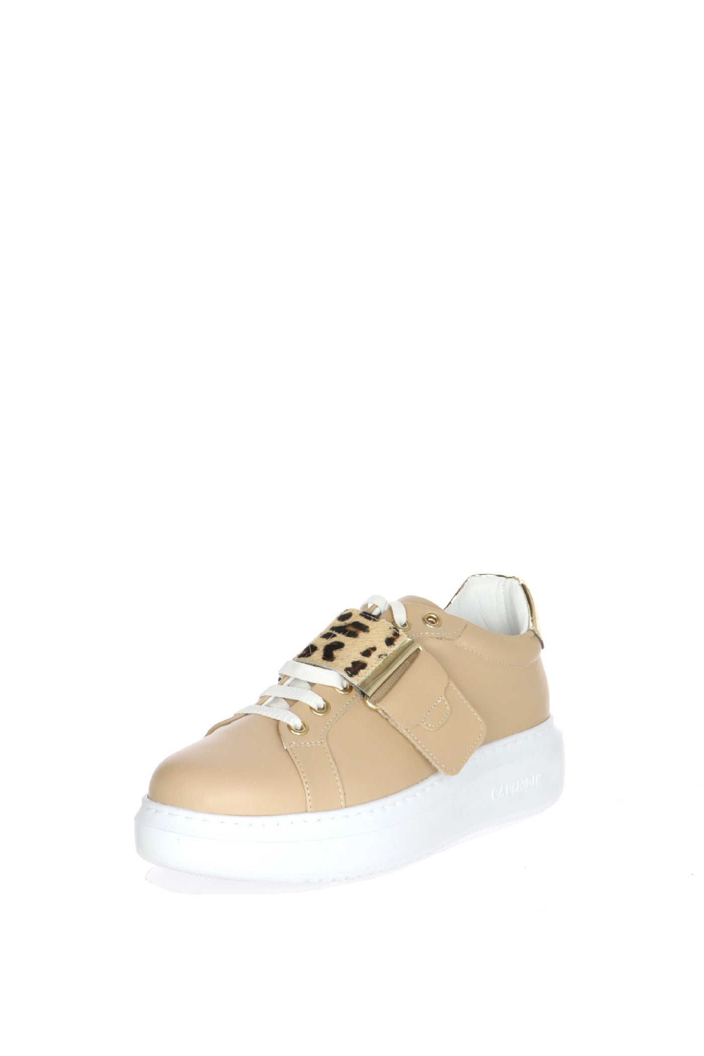 Sneakers beige in pelle con fascia cavallino 2