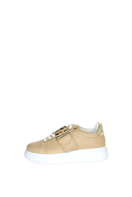 Sneakers beige in pelle con fascia cavallino - 1