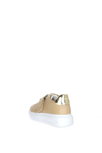 Sneakers beige in pelle con fascia cavallino - 3