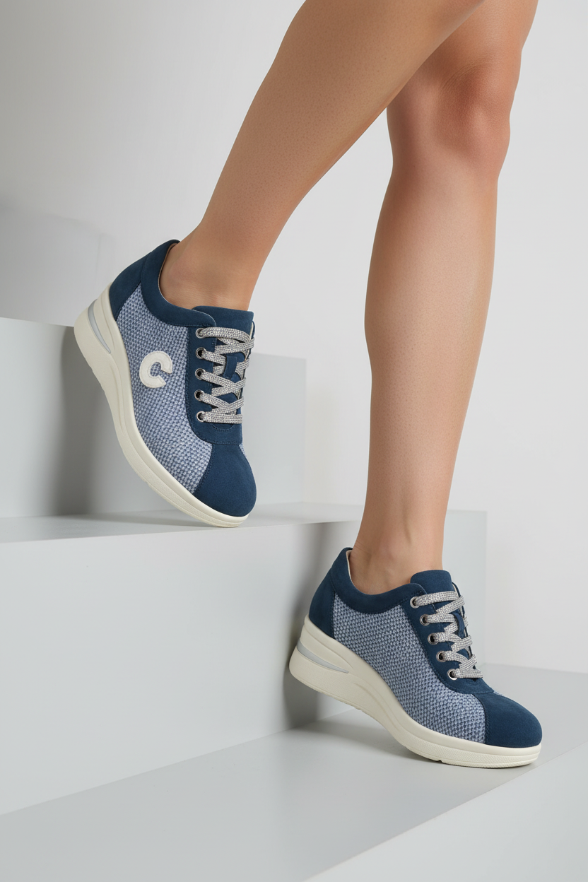 Sneakers pelle e tessuto lavorato 2