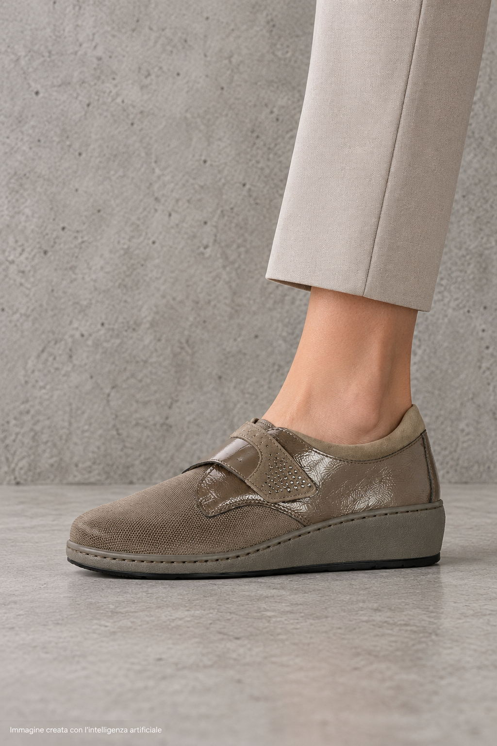 Sneakers tortora e nero elasticizzata con strappo regolabile 2