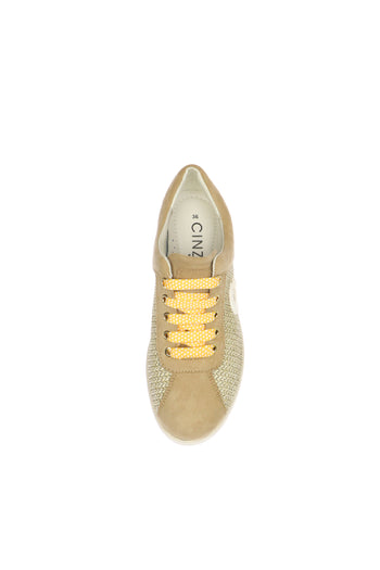 Sneakers traforata con lacci beige e blu - 9