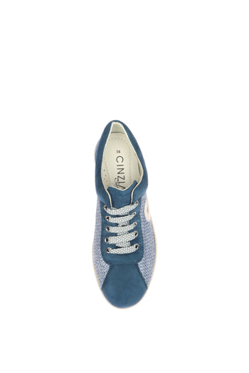 Sneakers traforata con lacci beige e blu - 10