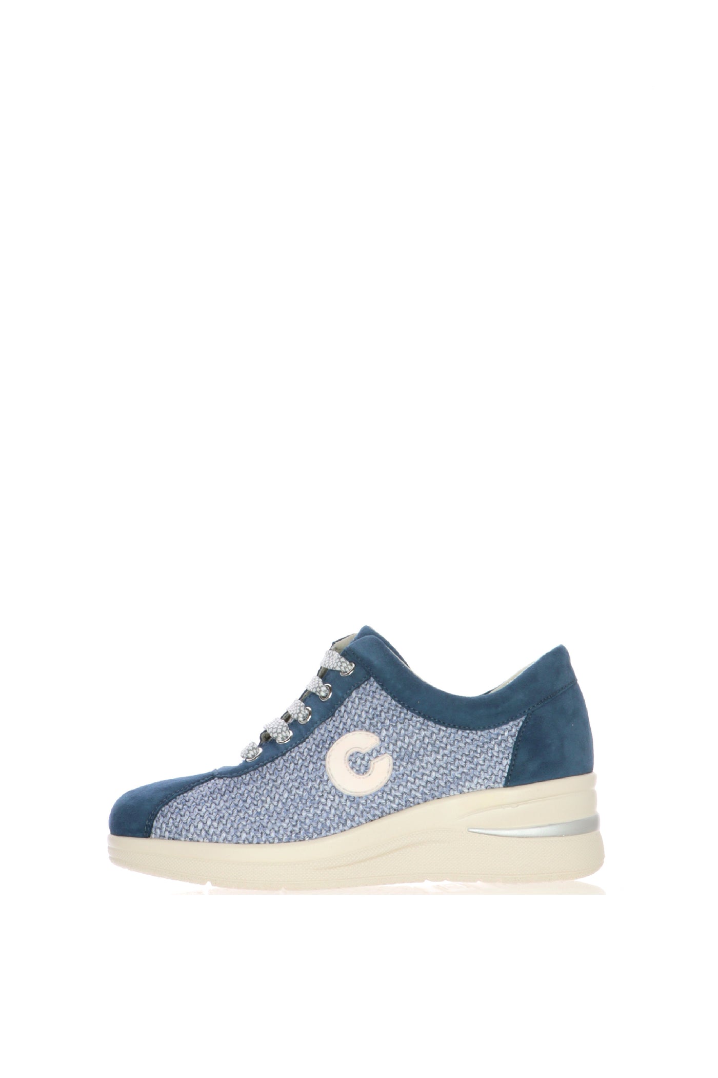 Sneakers traforata con lacci beige e blu 2