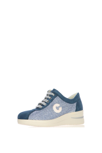 Sneakers traforata con lacci beige e blu - 4