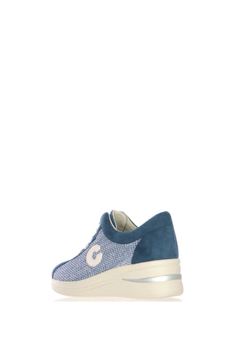 Sneakers traforata con lacci beige e blu - 6