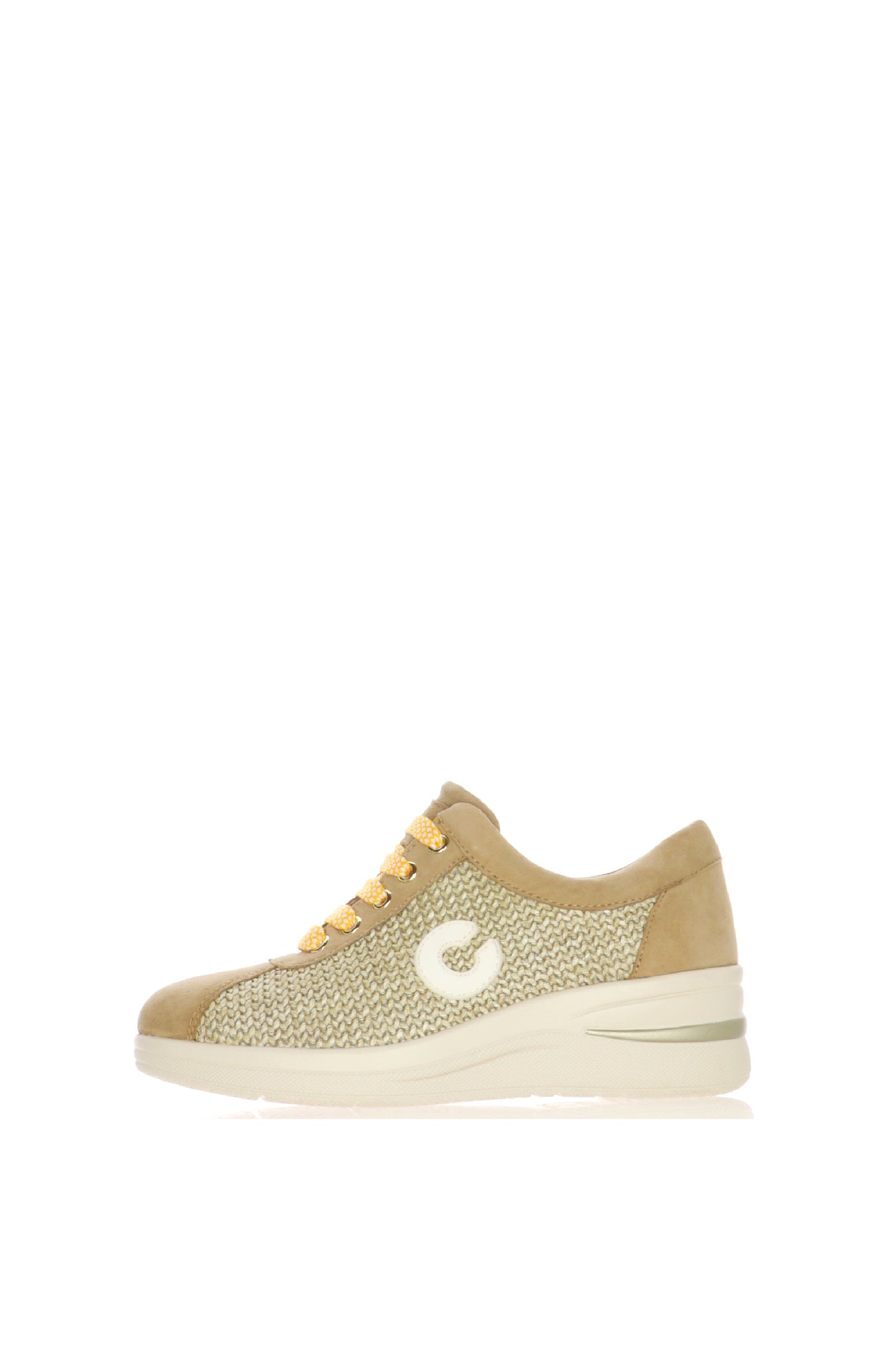 Sneakers traforata con lacci beige e blu