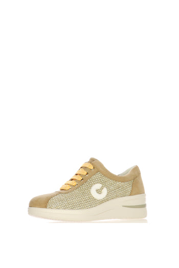 Sneakers traforata con lacci beige e blu - 3