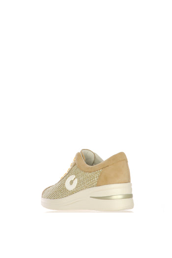 Sneakers traforata con lacci beige e blu - 5