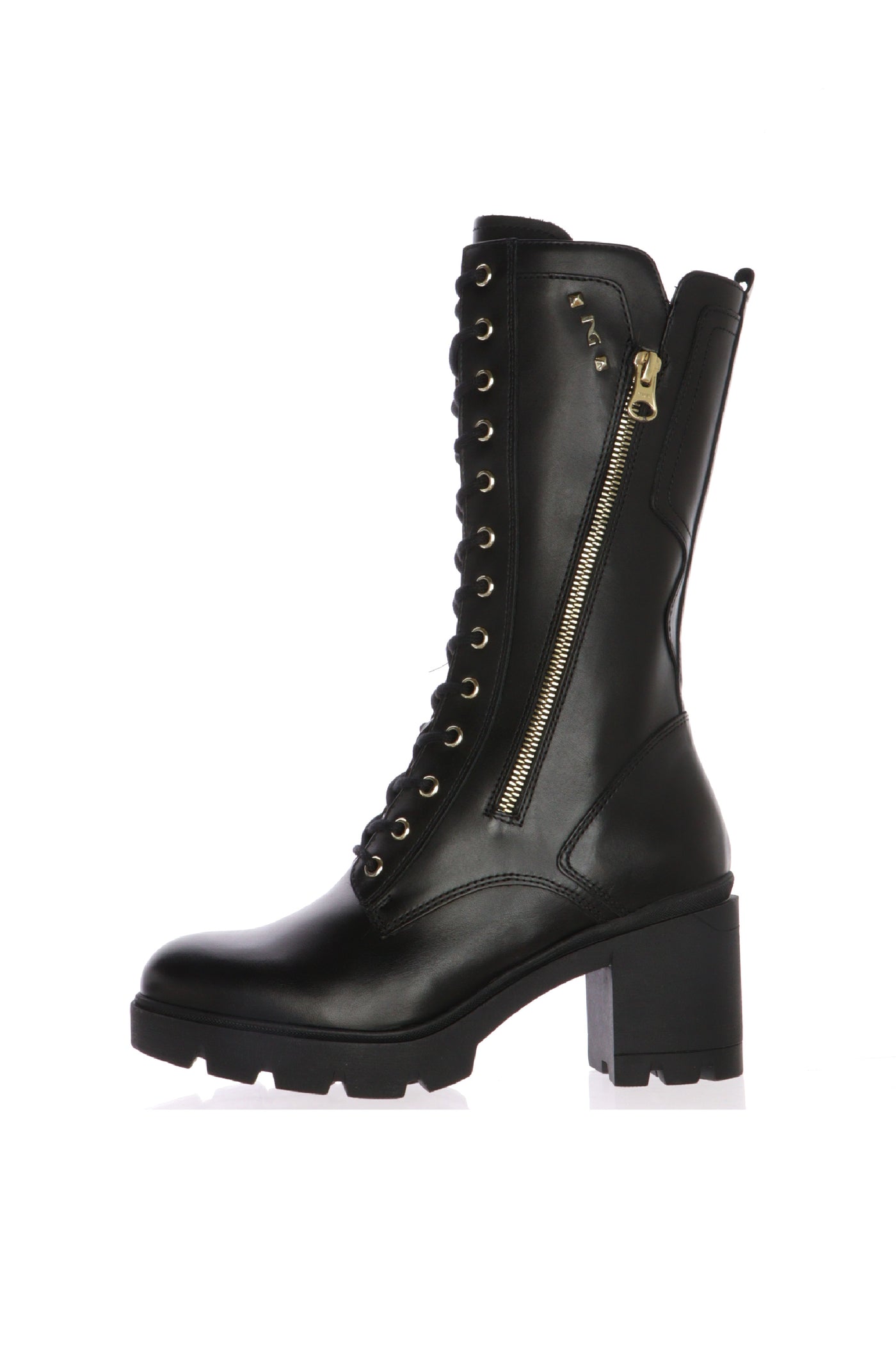 Stivale Donna in Pelle nero con cerniera e lacci Nero Giardini