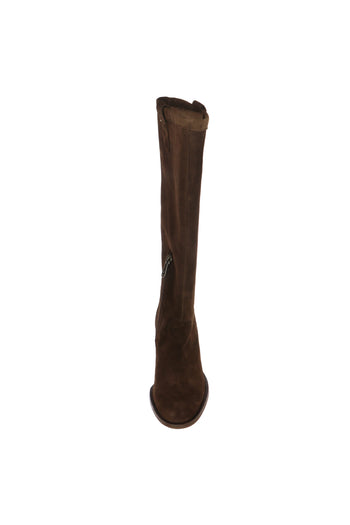 Stivale in camoscio marrone choco  con tacco quadrato - 6