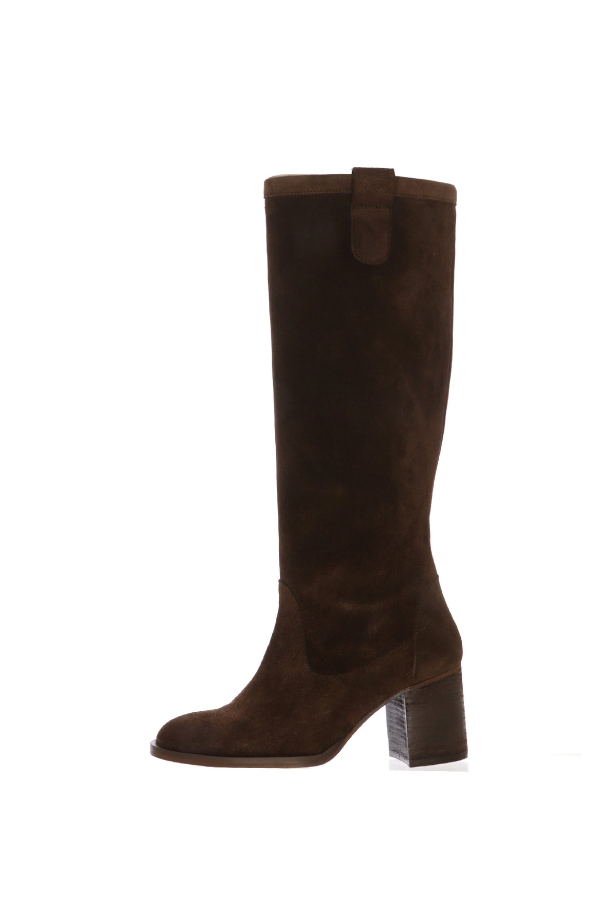 Stivale in camoscio marrone choco  con tacco quadrato