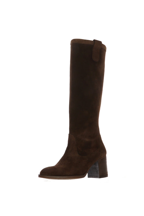 Stivale in camoscio marrone choco  con tacco quadrato - 2