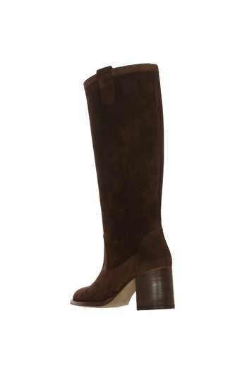 Stivale in camoscio marrone choco  con tacco quadrato - 3