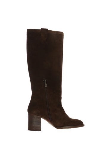 Stivale in camoscio marrone choco  con tacco quadrato - 4
