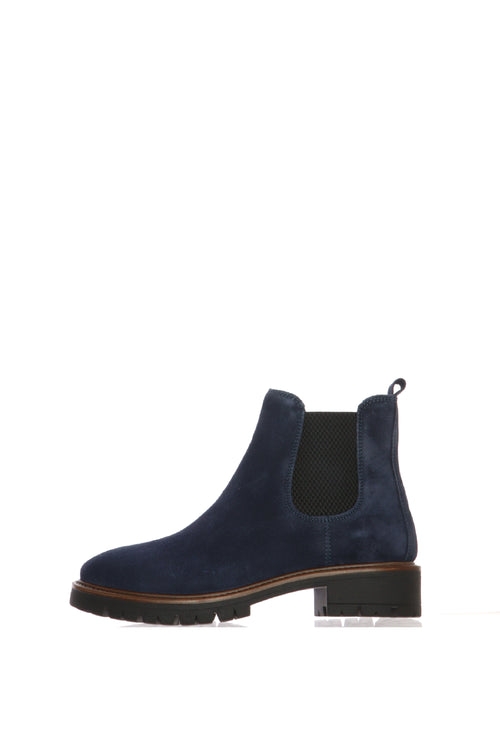Stivaletto Chelsea Boot  in camoscio taupe e blu con carrarmato - 1