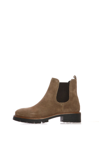 Stivaletto Chelsea Boot  in camoscio taupe e blu con carrarmato - 3