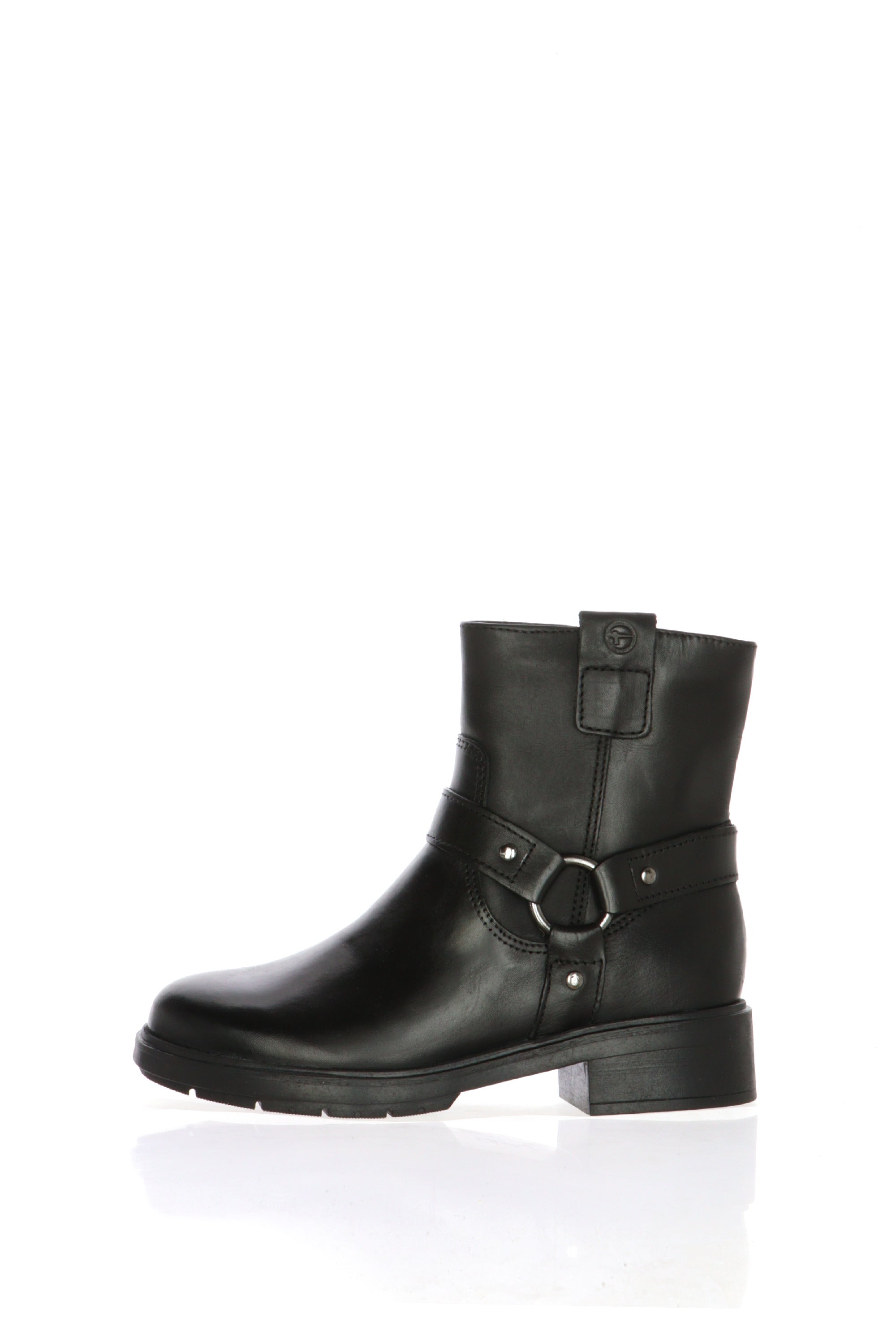 Stivaletto biker in pelle nera Tamaris