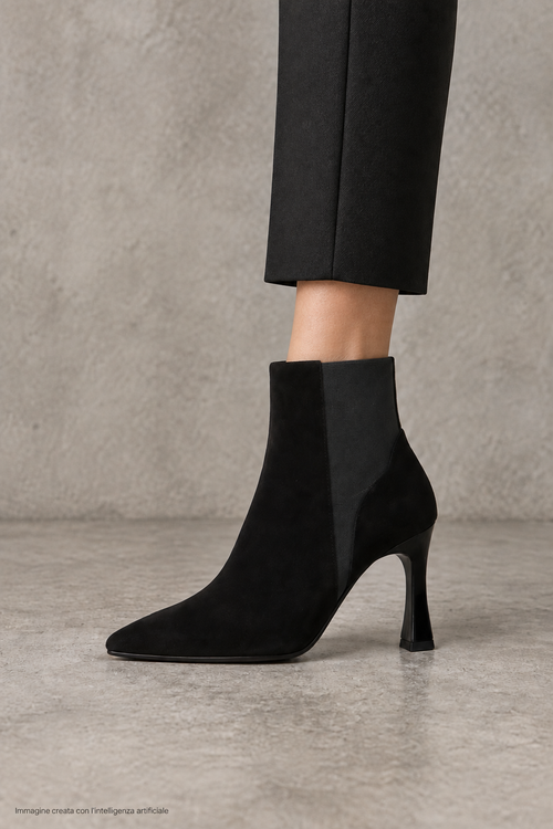 Stivaletto donna nero in Camoscio con elastico laterale - 2