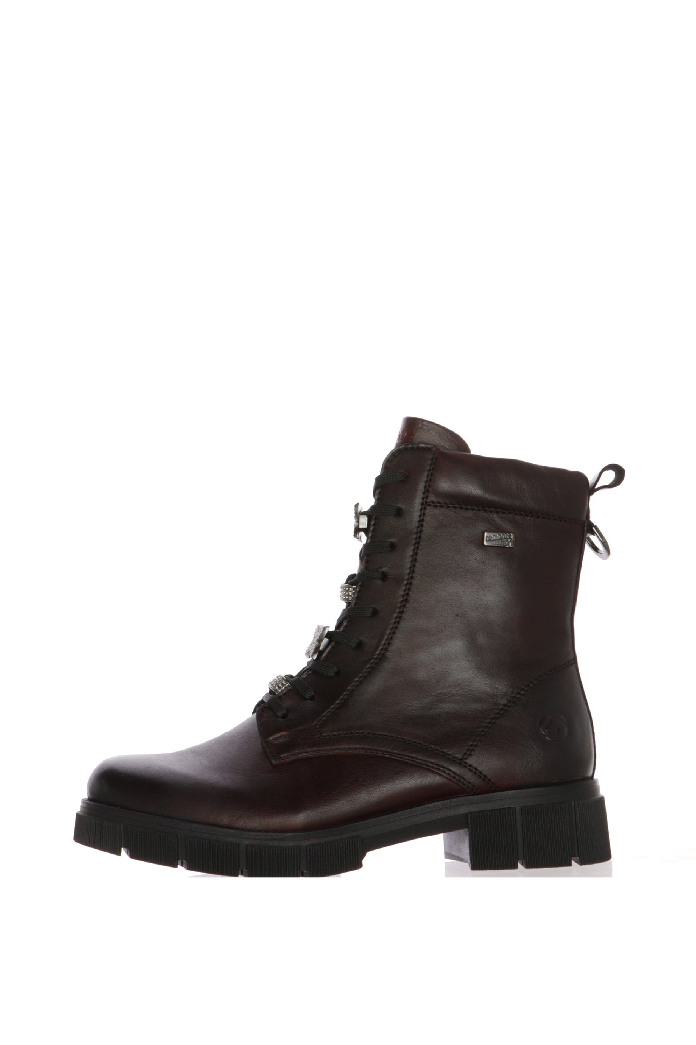 Stivaletto in pelle bordeaux con lacci e cerniera Remonte