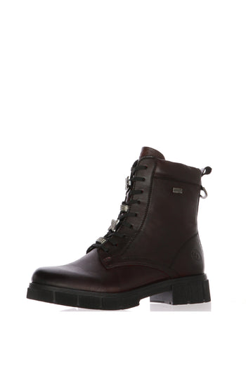 Stivaletto in pelle bordeaux con lacci e cerniera Remonte - 3