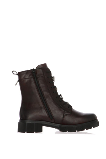 Stivaletto in pelle bordeaux con lacci e cerniera Remonte - 5