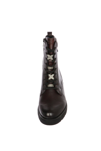 Stivaletto in pelle bordeaux con lacci e cerniera Remonte - 6