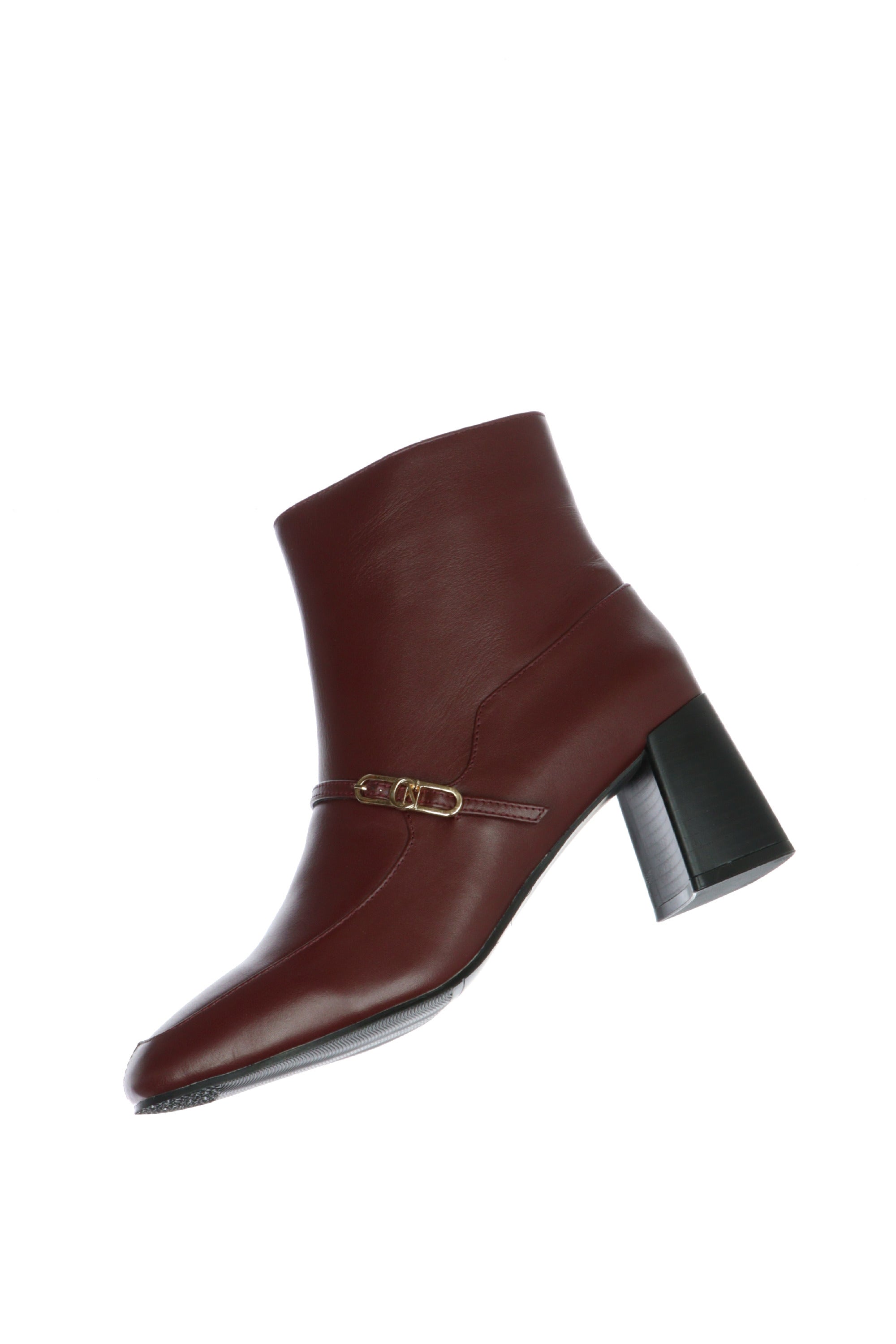 Stivaletto in pelle bordeaux con tacco Cafènoir