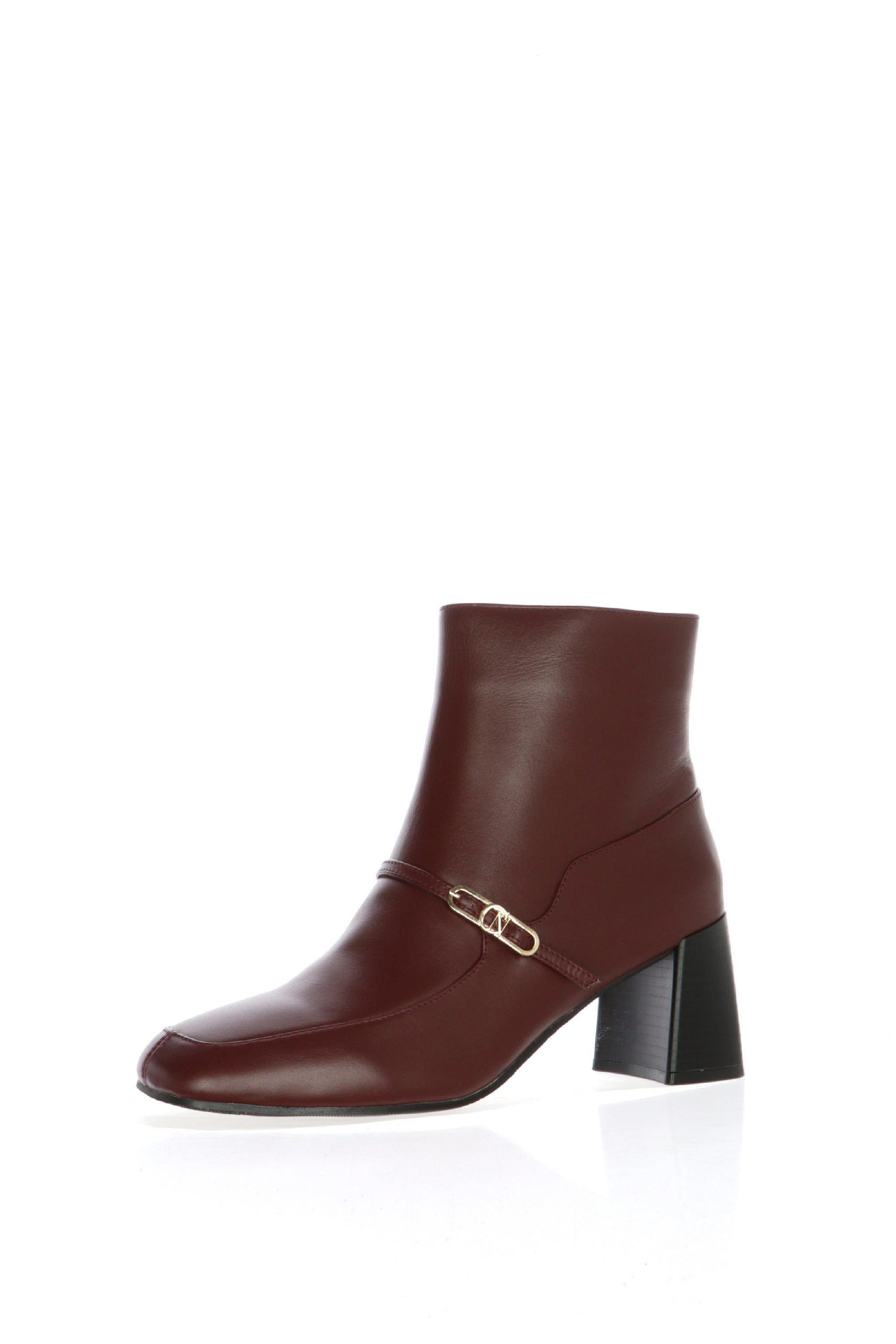 Stivaletto in pelle bordeaux con tacco Cafènoir