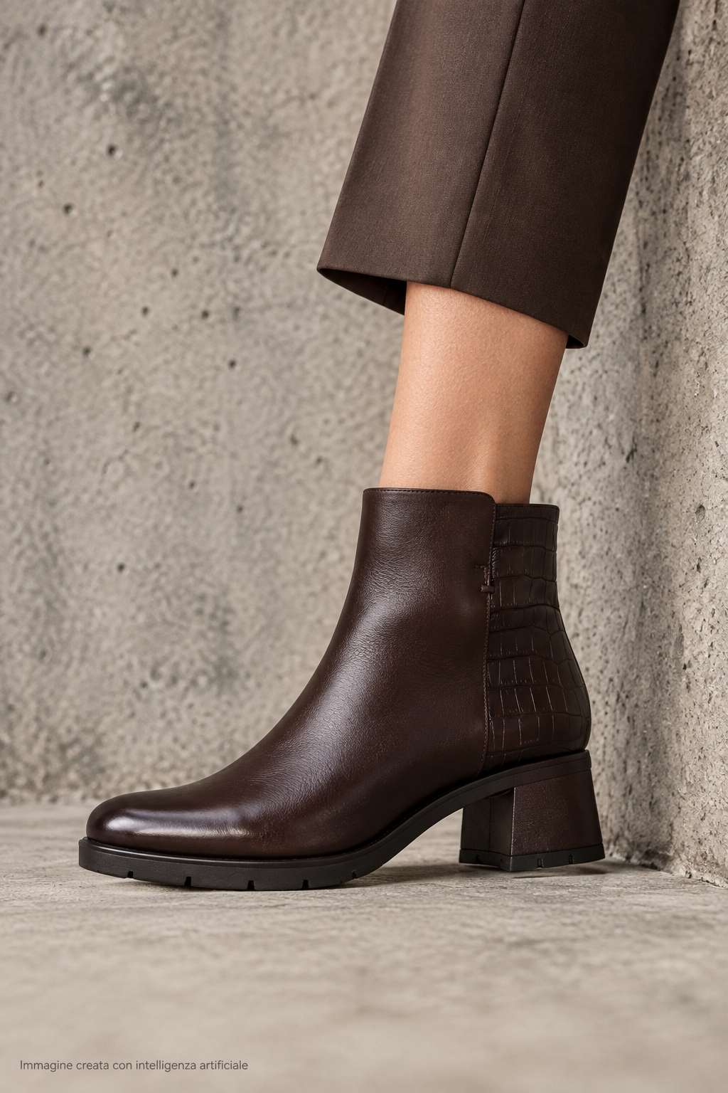 Stivaletto in pelle marrone con stampa cocco sul retro
