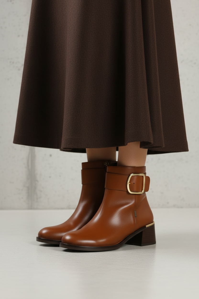 Stivaletto in pelle marrone e nero con tacco Fluchos 2
