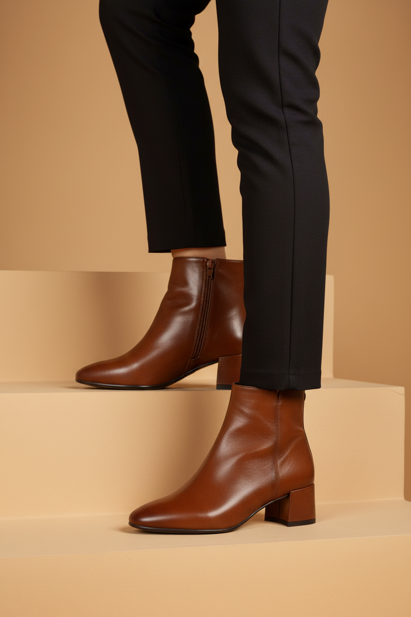 Stivaletto in pelle nera e cuoio  con tacco basso Tamaris 2