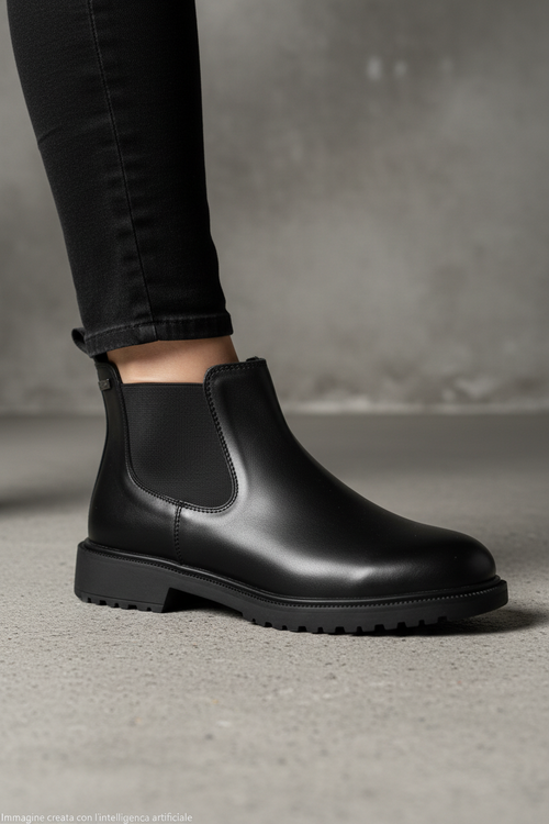 Stivaletto in pelle nero con elastico e cerniera - 2