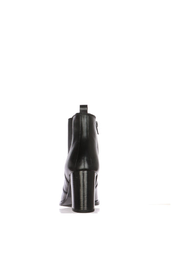 Stivaletto in pelle nero con tacco alto e largo elastico e cerniera - 12