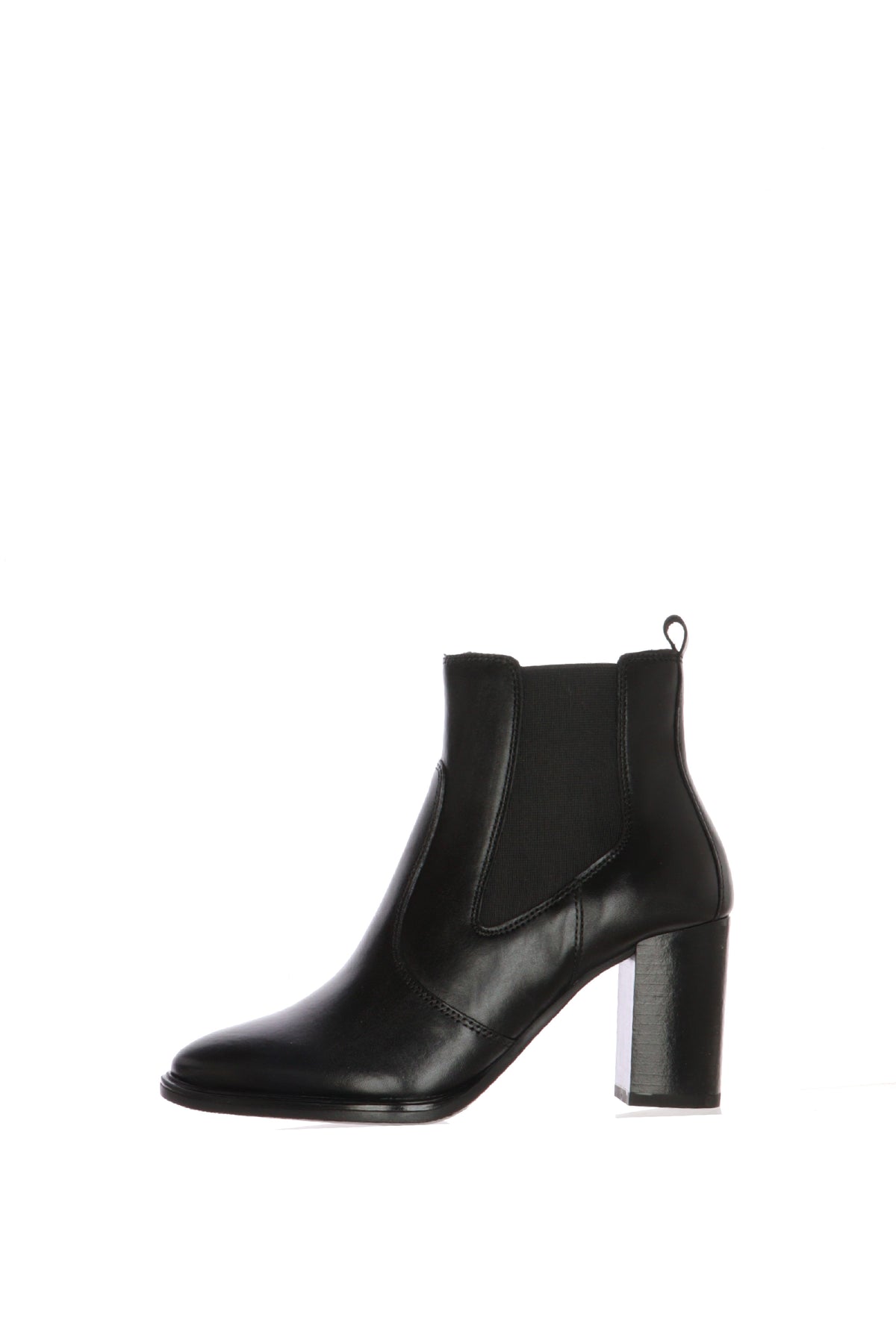 Stivaletto in pelle nero e marrone  con tacco largo