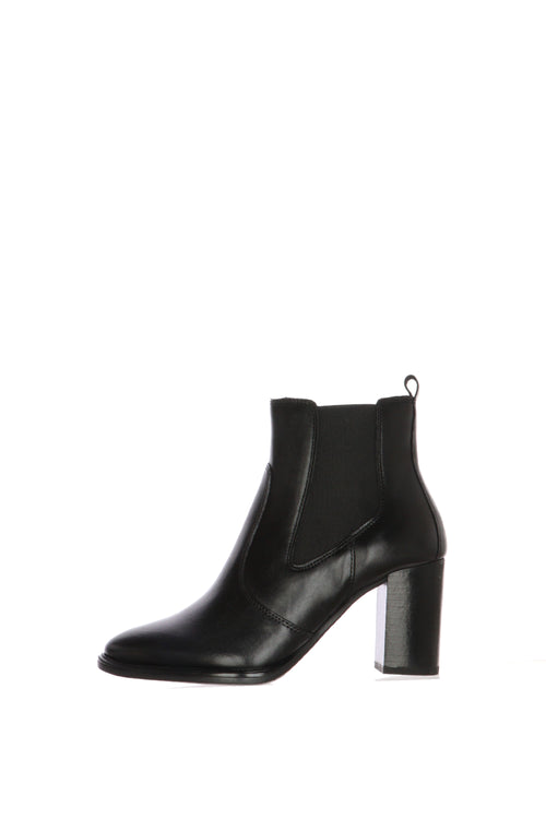 Stivaletto in pelle nero con tacco alto e largo elastico e cerniera - 1