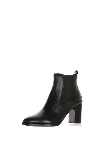 Stivaletto in pelle nero con tacco alto e largo elastico e cerniera - 4