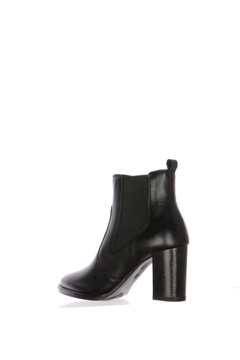 Stivaletto in pelle nero con tacco alto e largo elastico e cerniera - 6