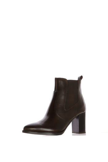 Stivaletto in pelle nero con tacco alto e largo elastico e cerniera - 5