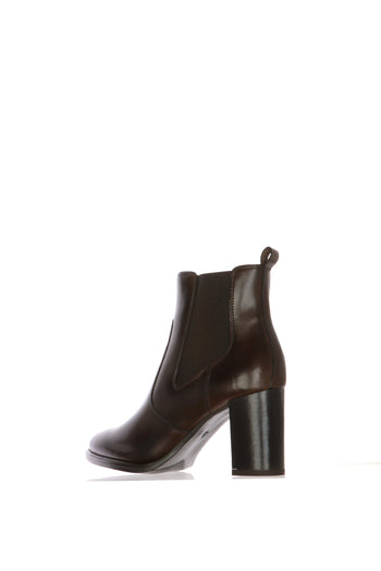 Stivaletto in pelle nero con tacco alto e largo elastico e cerniera - 7