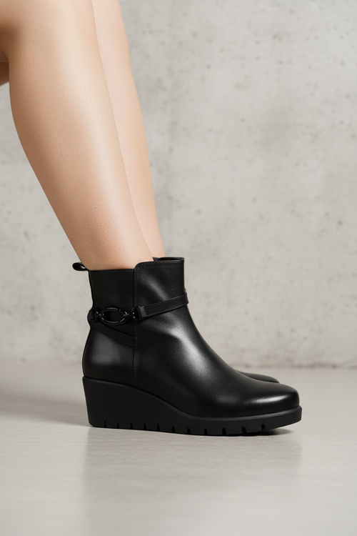 Stivaletto in pelle nero e marrone con zeppa Numeri grandi Donna Ara Shoes - 2