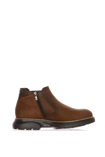 Stivaletto marrone e cuoio  in pelle invecchiata con elastico e cerniera Fluchos - 9