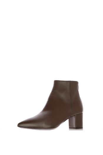 Stivaletto nero e marrone in pelle con tacco largo e zip posteriore - 4