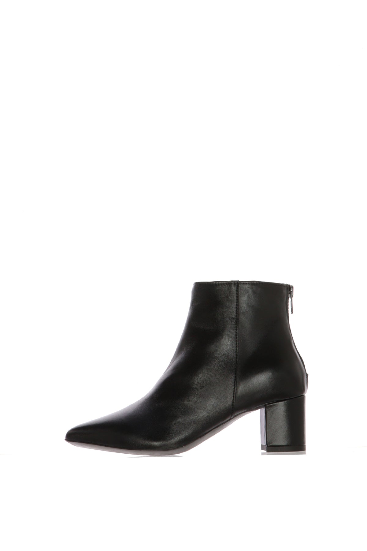 Stivaletto nero e marrone in pelle con tacco largo e zip posteriore