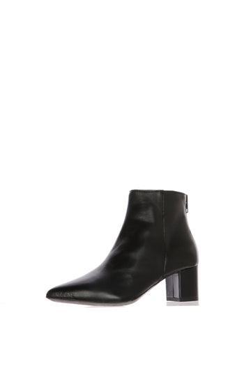 Stivaletto nero e marrone in pelle con tacco largo e zip posteriore - 5