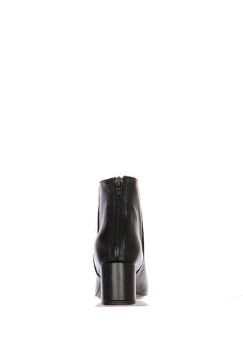 Stivaletto nero e marrone in pelle con tacco largo e zip posteriore - 10