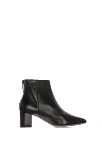 Stivaletto nero e marrone in pelle con tacco largo e zip posteriore - 3