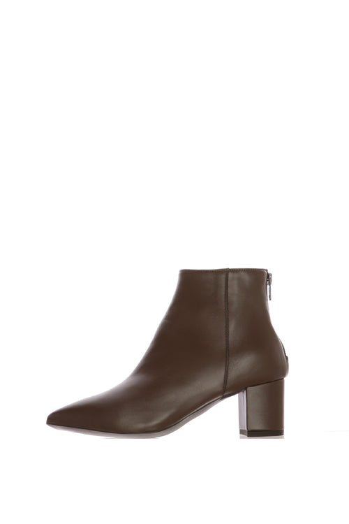 Stivaletto nero e marrone in pelle con tacco largo e zip posteriore - 2